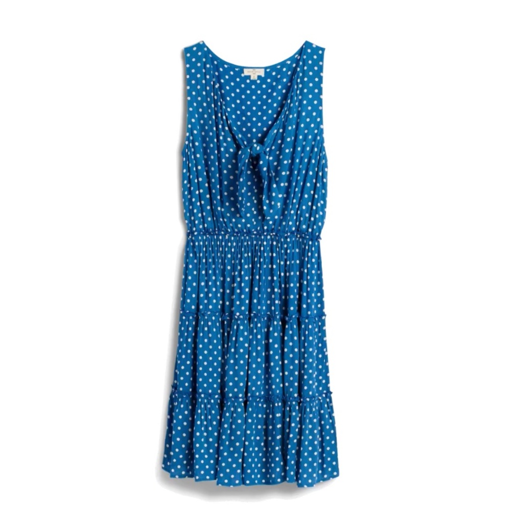 NWT Stitch Fix Mason & Belle Maci Blue Polka Dot Tie Front Tiered Dress Small S